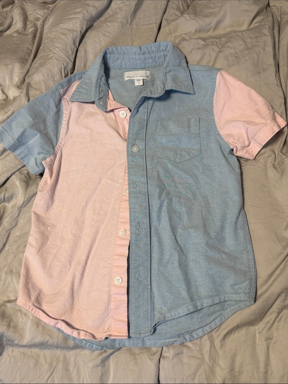 Toddler Two-Tone Button-Up Shirt in Pink & Light Blue